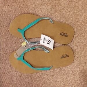 Mossimo Size 10 Teal and Tan Fashion Flip Flops NWT